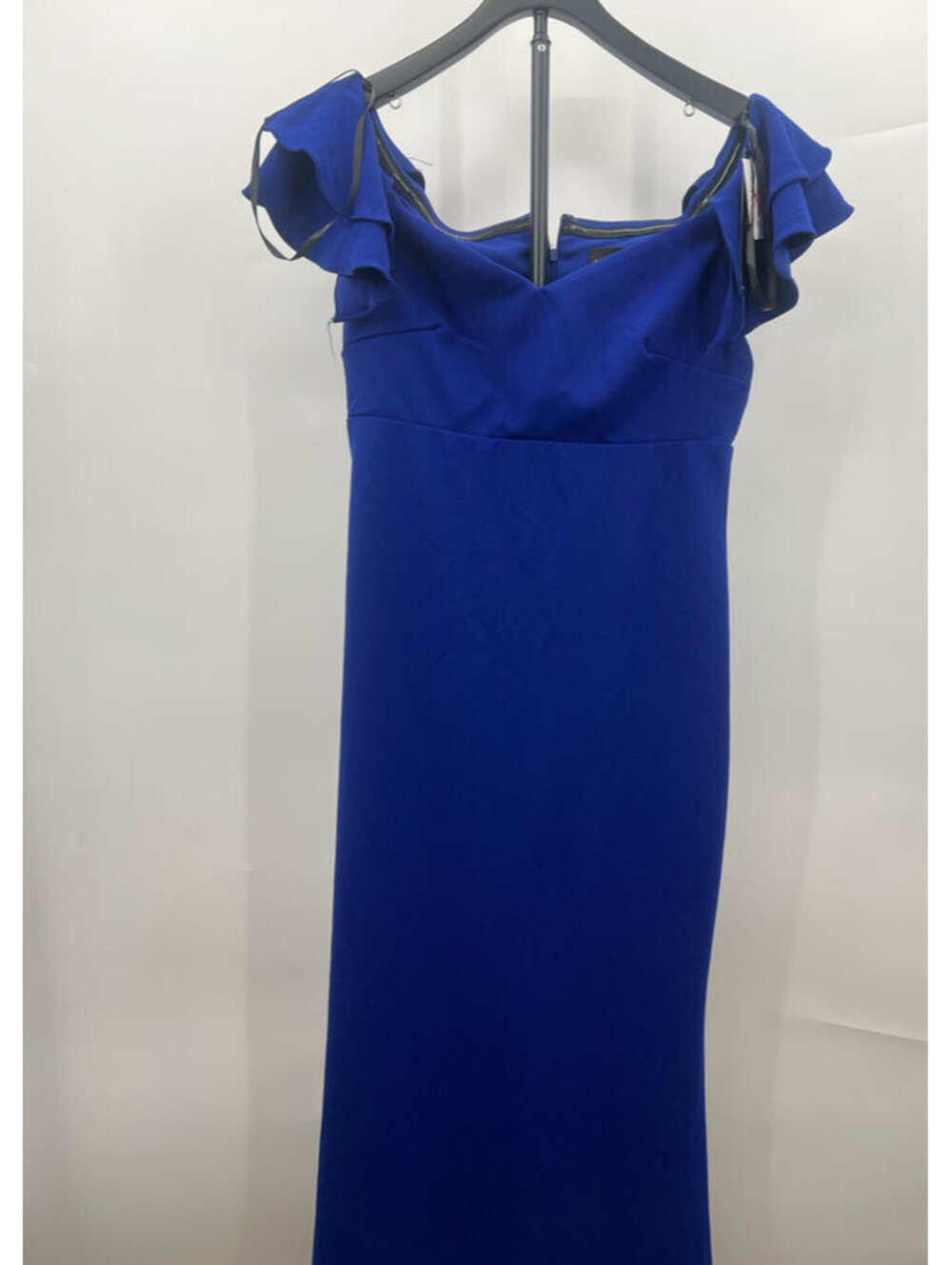 Betsy & Adam Long Over-The-Shoulder Ruffles Gown Marine 10